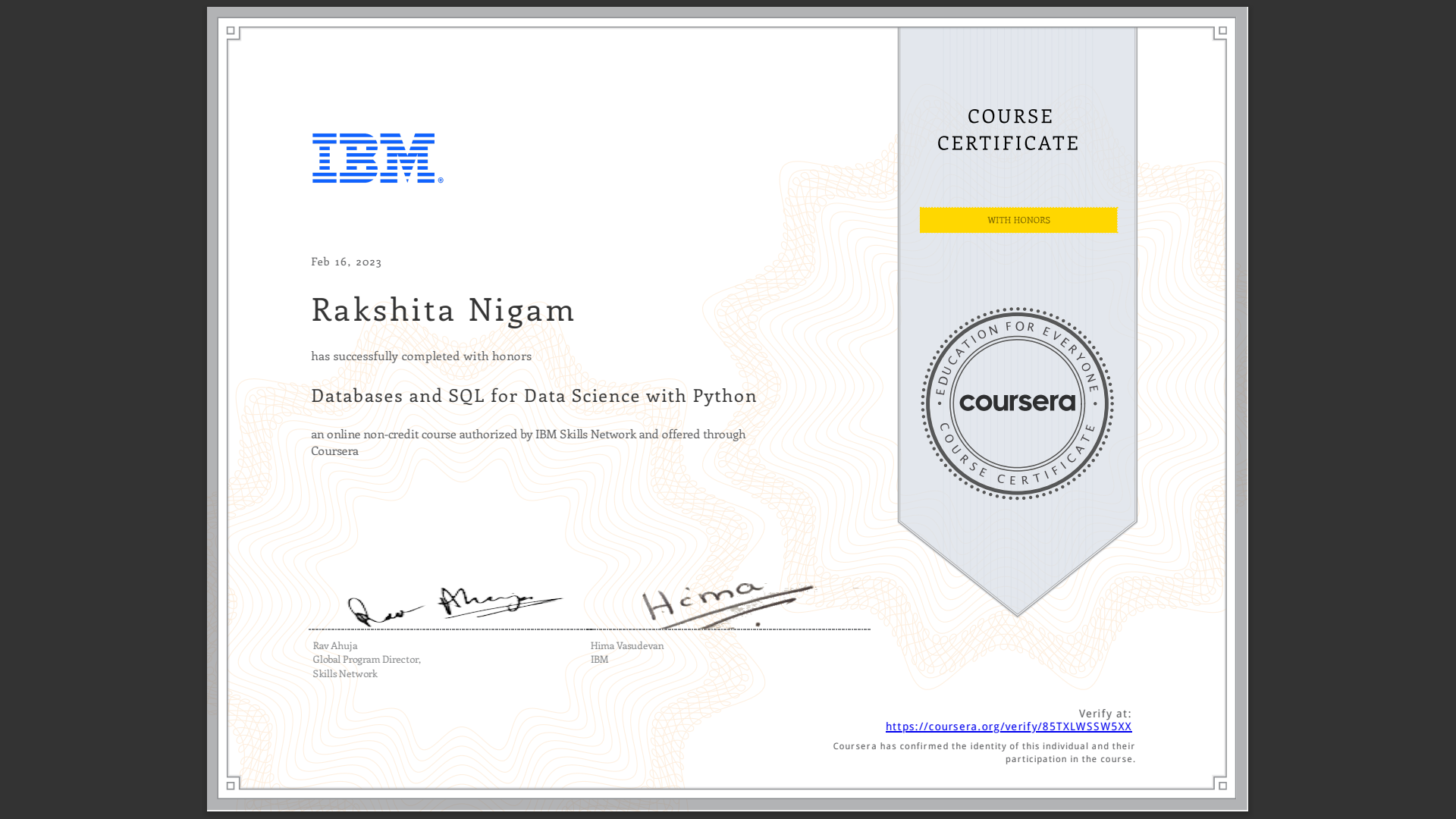 Databases and SQL for Data Science using Python
