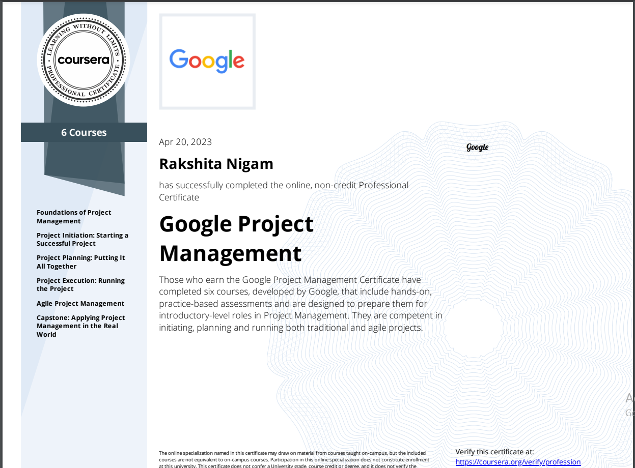 Google Project Management Professional Certificate
